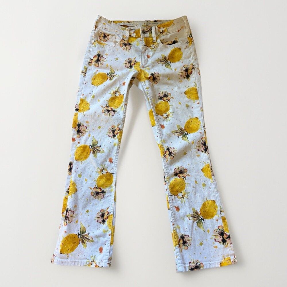 Anthropologie Pilcro The Letterpress High Rise Bootcut Lemon Print Jeans Size 26